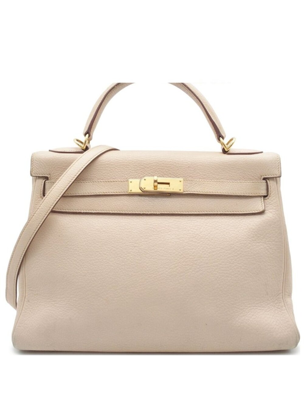 Hermes Kelly 32 Beige Gold Togo Retourne 2-Way Shoulder Bag